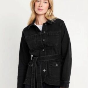 Black Belted Denim Jacket - Women